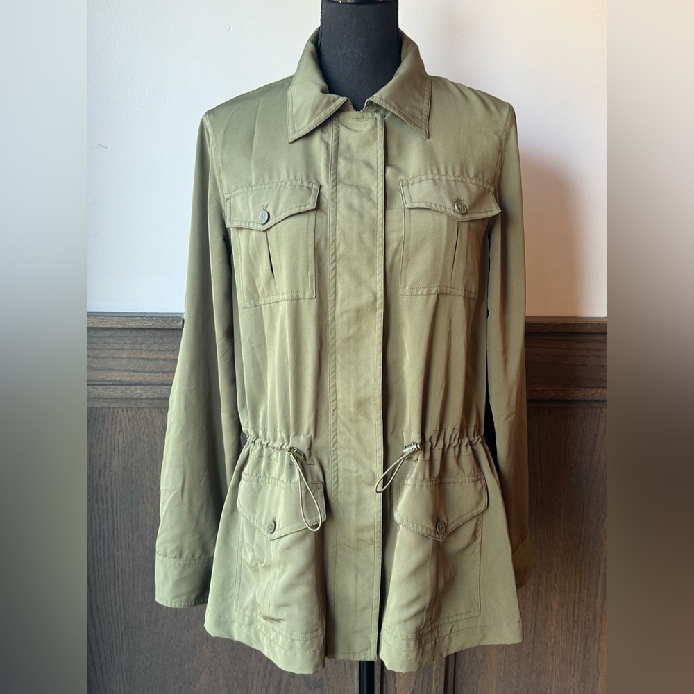 Chaps Denim Classic Olive Utility Jacket with Drawstring Waist - Women medium